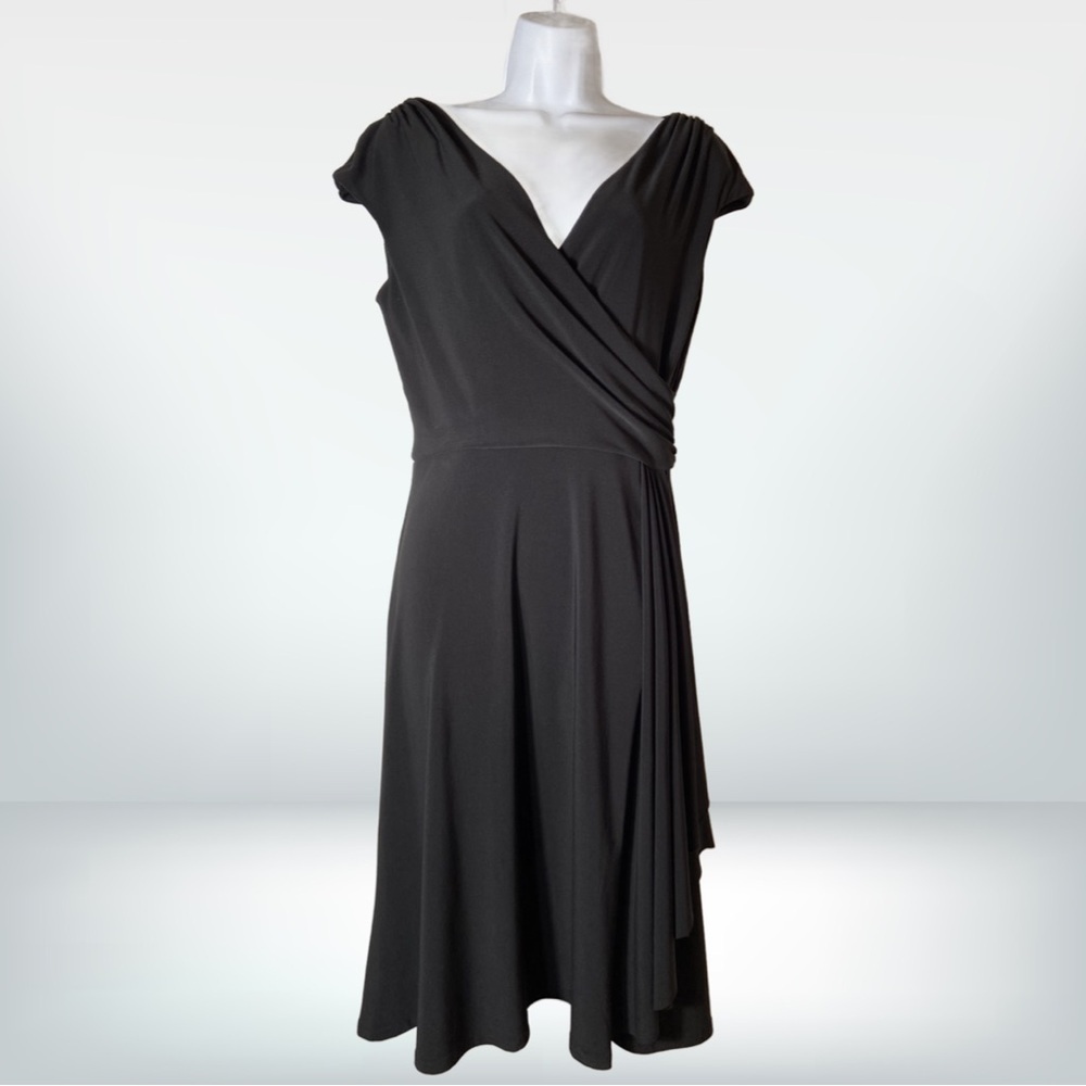 Lauren by Ralph Lauren Cap Sleeve Faux Wrap Pull-On Dress Black Size 8